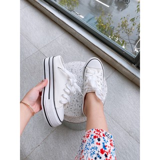 Giày đạp gót hoa cúc đế bánh mì