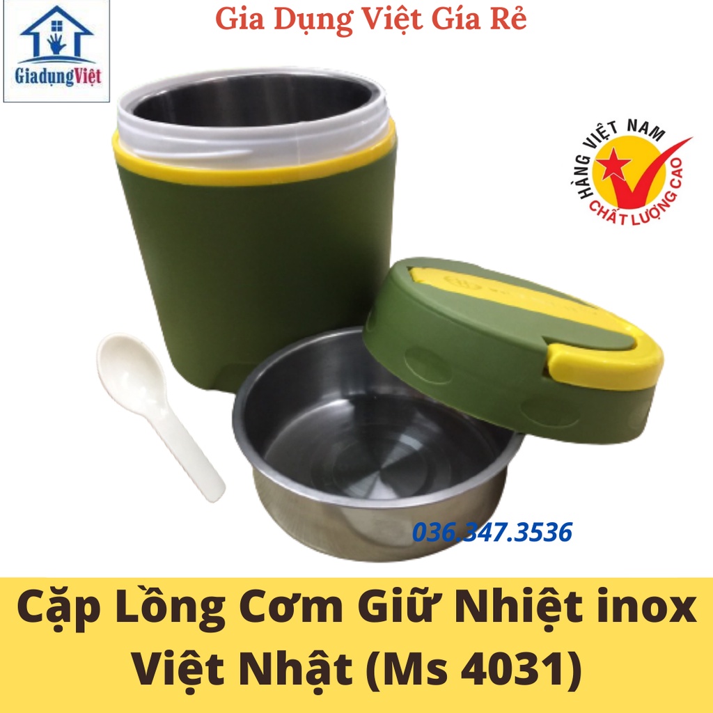 Cặp lồng giữ nhiệt inox cơm, cháo 2 ngăn Việt Nhật Có Quai Xách Tiện Lợi (MS:4031i