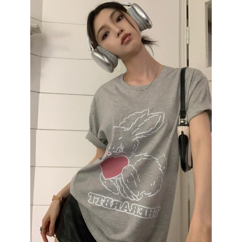 Áo Thun Dáng Rộng Ngắn Tay In Hình Thỏ Đáng Yêu 61790
