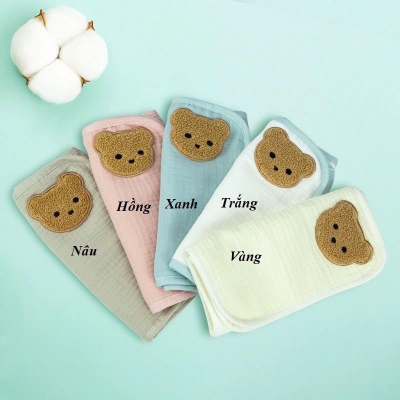Gối Lót Sơ Sinh Hàn Quốc 6 lớp Họa Tiết Thêu Gấu Dễ Thương Chất Sợi Tre Mềm Mại
