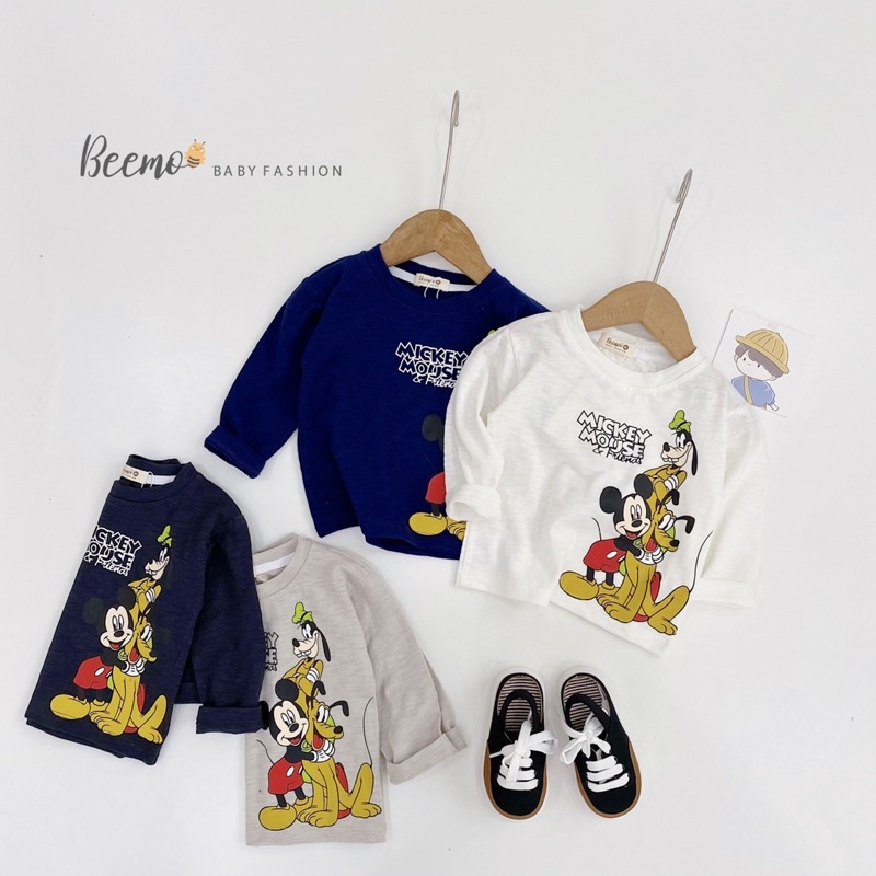 Áo thun dài tay cotton bé trai thương hiệu Beemo, hình in mickey siêu xinh