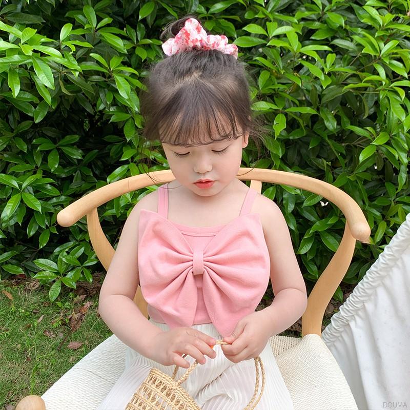 Áo hai dây màu trơn phối nơ xinh xắn phong cách Hàn Quốc cho bé gái
