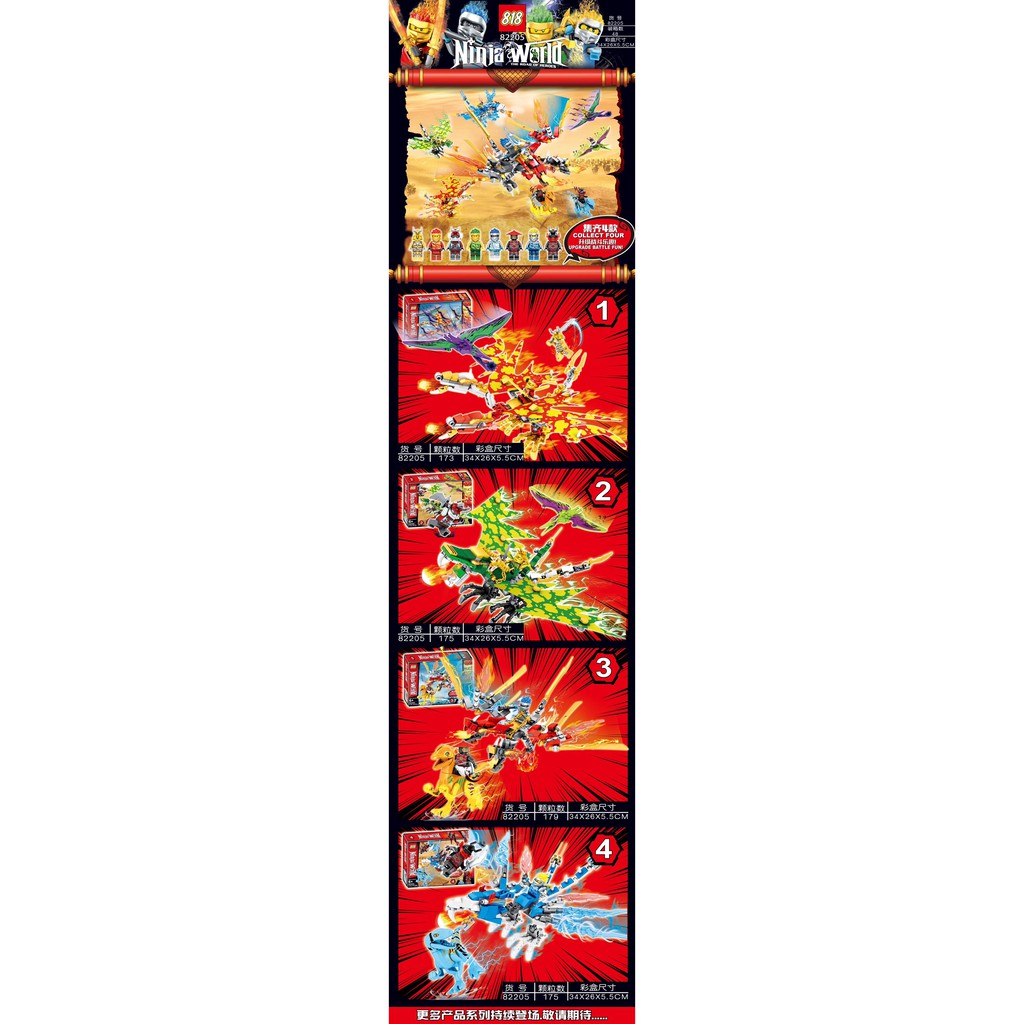 Lego Ninja cưỡi rồng xanh dương + JAY Ninja Sấm Sét + KAI Ninja lửa + FRAKJAW
