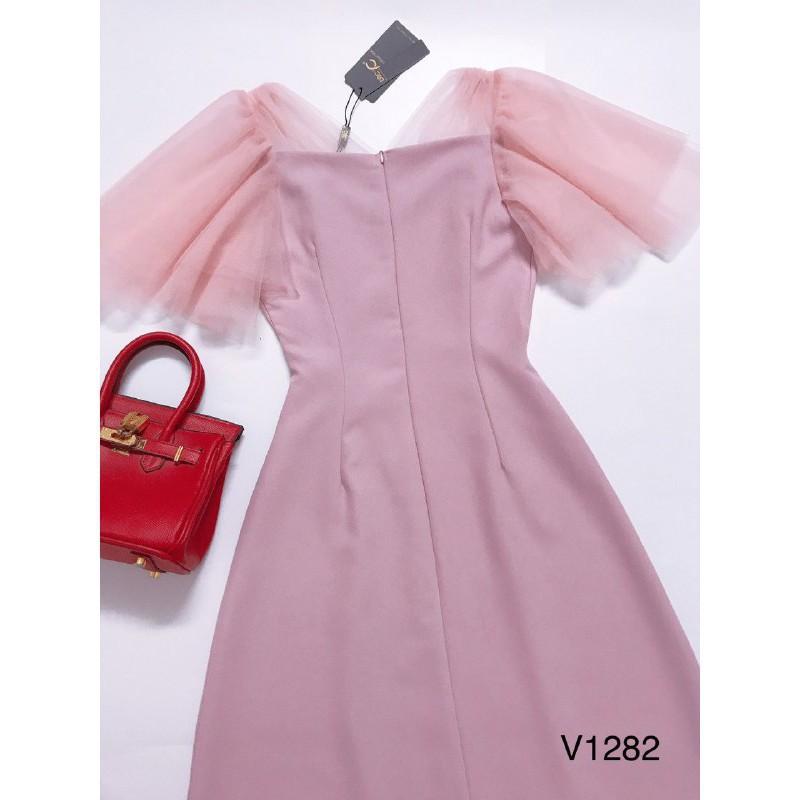 [ xả kho ] MiD Đầm hồng phối tay lưới V1282 điệu đà Mie Design kèm ảnh thật