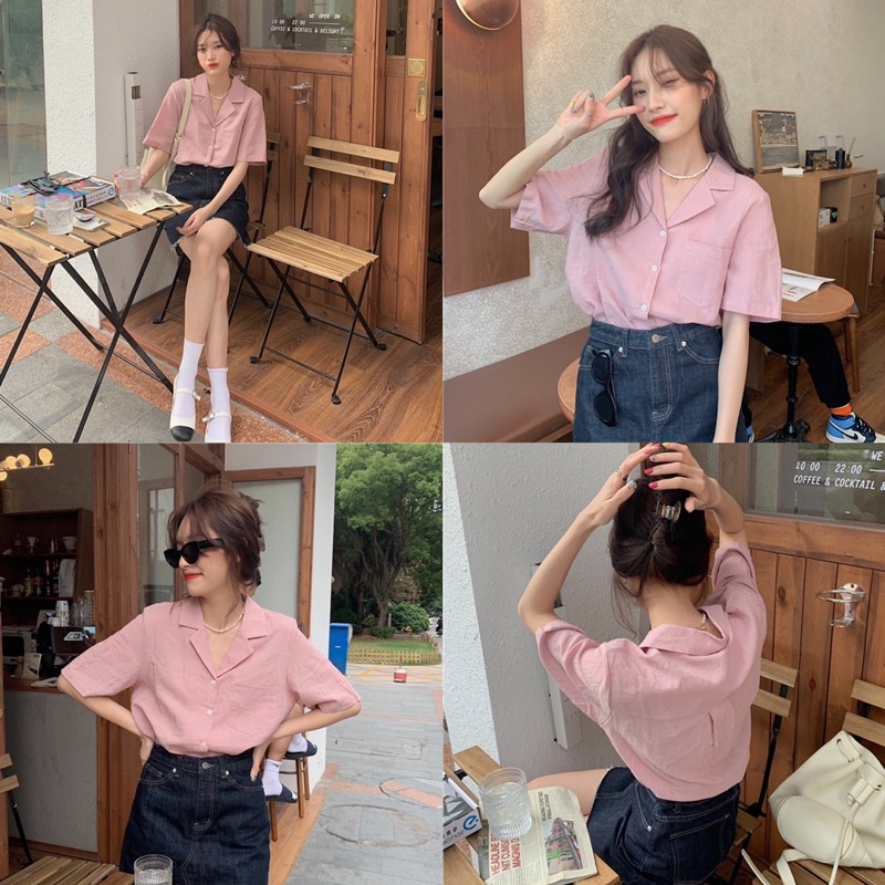 Áo sơ mi đũi cổ vest cộc tay basic 4 màu