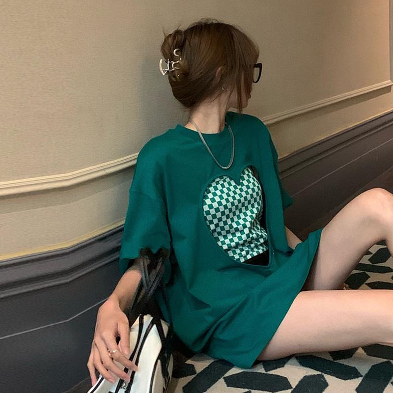 Áo Thun Tay Ngắn Cổ Tròn In Hình Trái Tim Khoét Rỗng Phong Cách Đường Phố Thời Trang Mùa Hè Chất Lượng Cao Cho Nữ