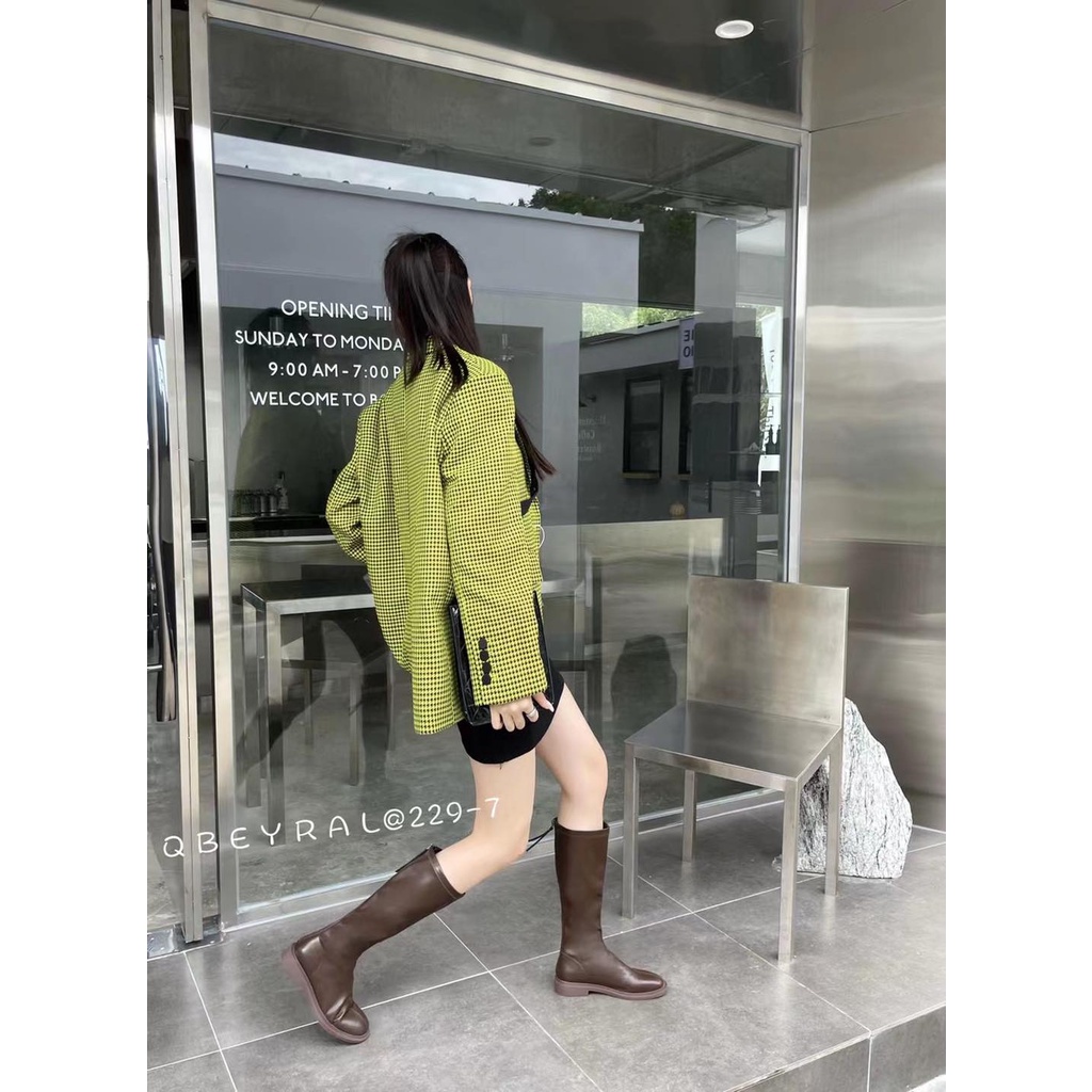 Boot nữ cao cổ 3 phân OSHO đế vuông mũi vuông, chất da mềm cao cấp hàng loại 1