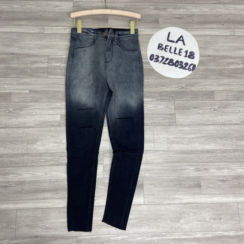 Quần jeans loang 2 màu dáng ôm Quần bò bó loang rách gối