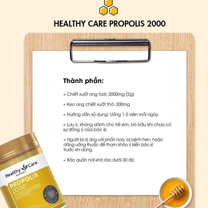 Viên Uống Keo Ong Úc Healthy Care Propolis Chính Hãng Giúp Tăng Cường Miễn Dịch Hỗ Trợ Sức Khỏe 200 viên