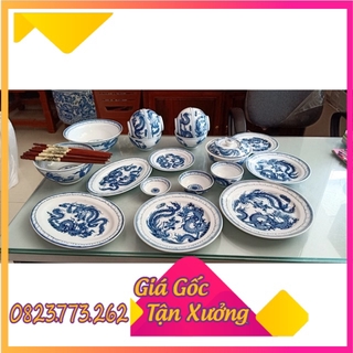 BỘ BÁT ĐĨA THỜ RỒNG PHƯỢNG MEN NGỌC LAM 19 MÓN