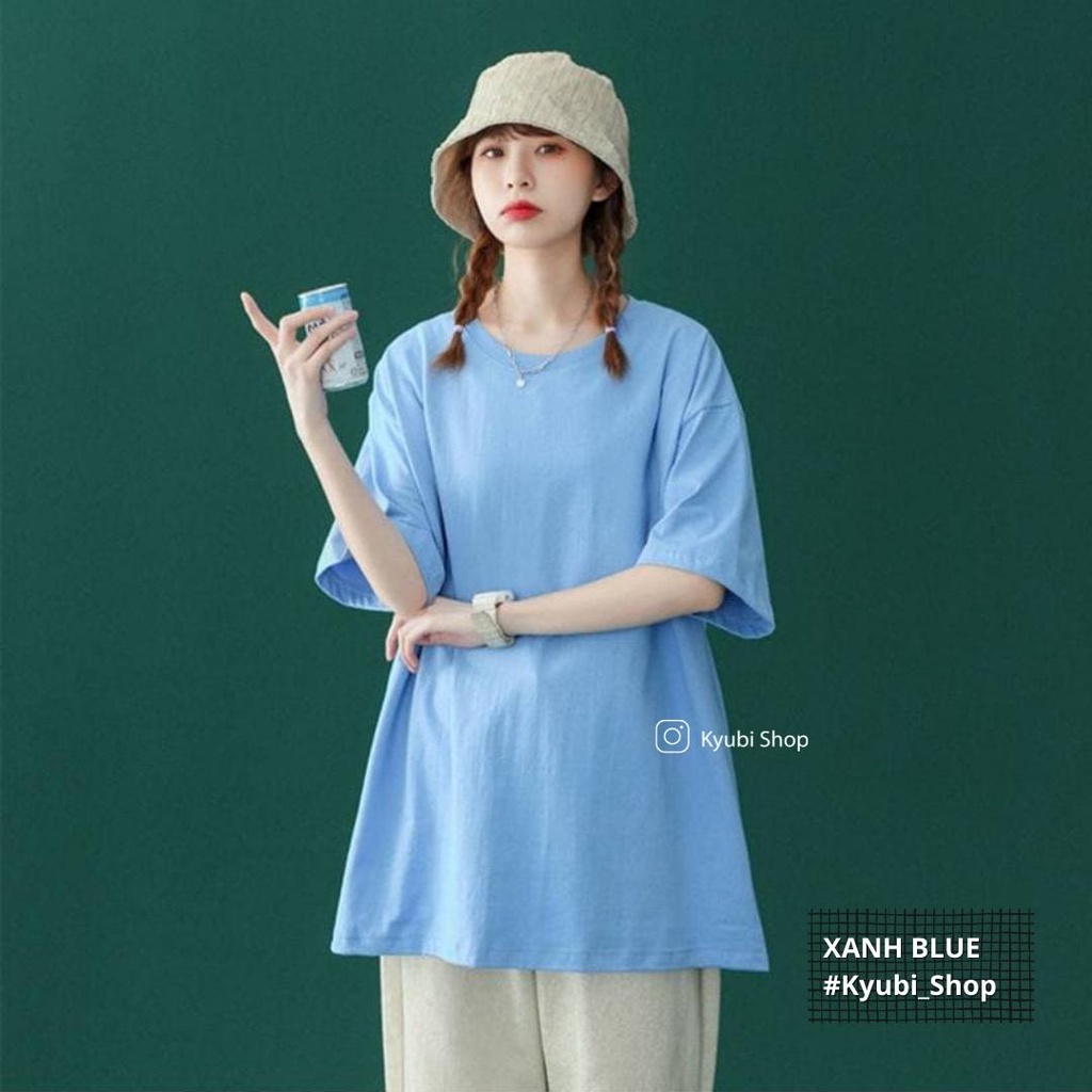 Áo thun tay lỡ ulzzang basic tee chất cotton form rộng unisex  - Áo phông trơn Kyubi ATTL25
