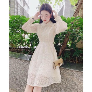 [CÓ ẢNH THẬT] ĐẦM REN TAY DÀI CỔ SEN