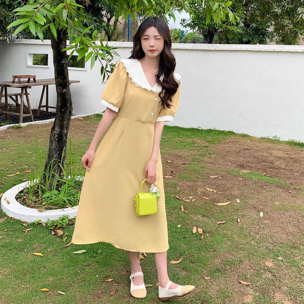 Đầm Phối Bèo Thời Trang Hàn Quốc Dành Cho Nữ