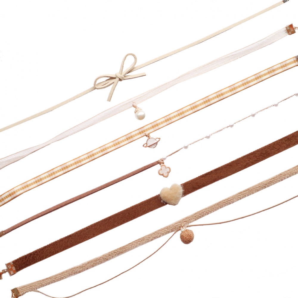 Vòng Cổ choker Nhung Mặt Nơ Trái Tim Màu Nâu