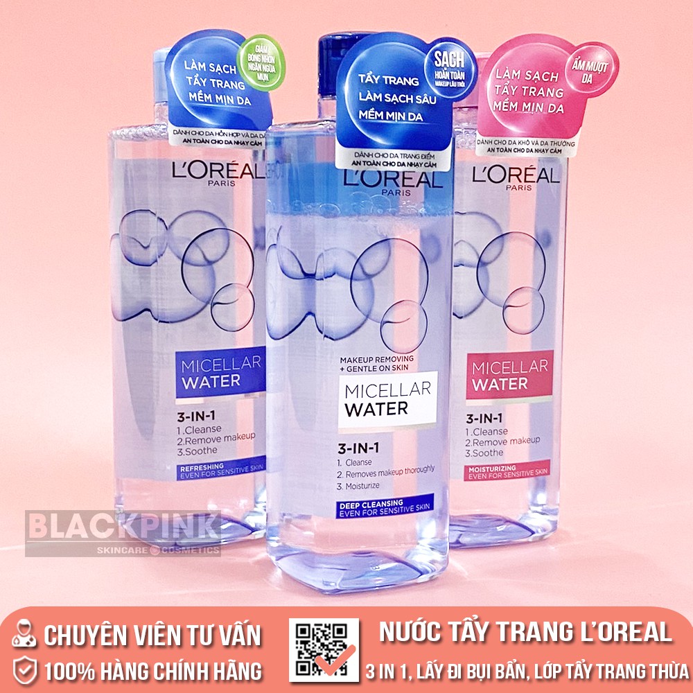 Nước tẩy trang Loreal 400ml - L'Oreal Paris 3-in-1 Micellar Water, nhẹ nhàng tẩy sạch cặn trang điểm | BigBuy360 - bigbuy360.vn