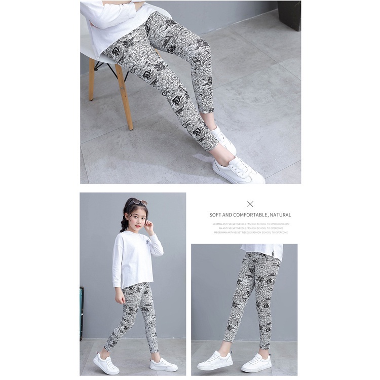 Quần legging co giãn in họa tiết phong cách Hàn Quốc đáng yêu dành cho bé gái 3-11 tuổi