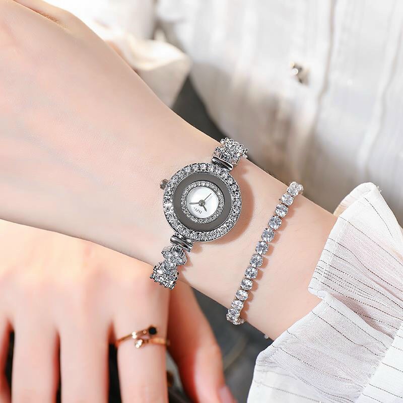 Đồng hồ thời trang nữ DZG D3 khung viền đính đá,dây kim loại nhỏ siêu sang vt5c3