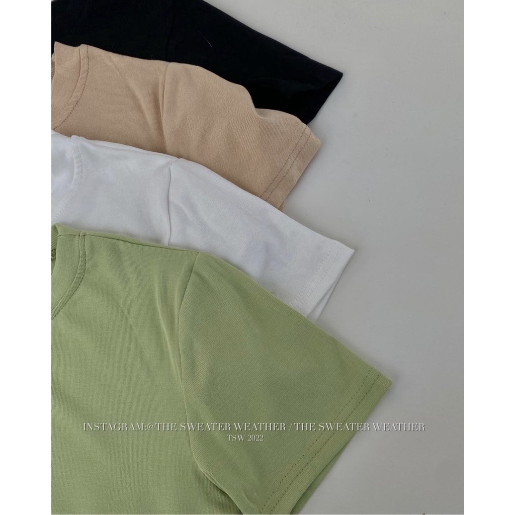 Áo thun trơn cổ tròn nhiều màu basic kiểu croptop, Áo thun ôm màu trơn dáng lửng Rosie Dream Shop