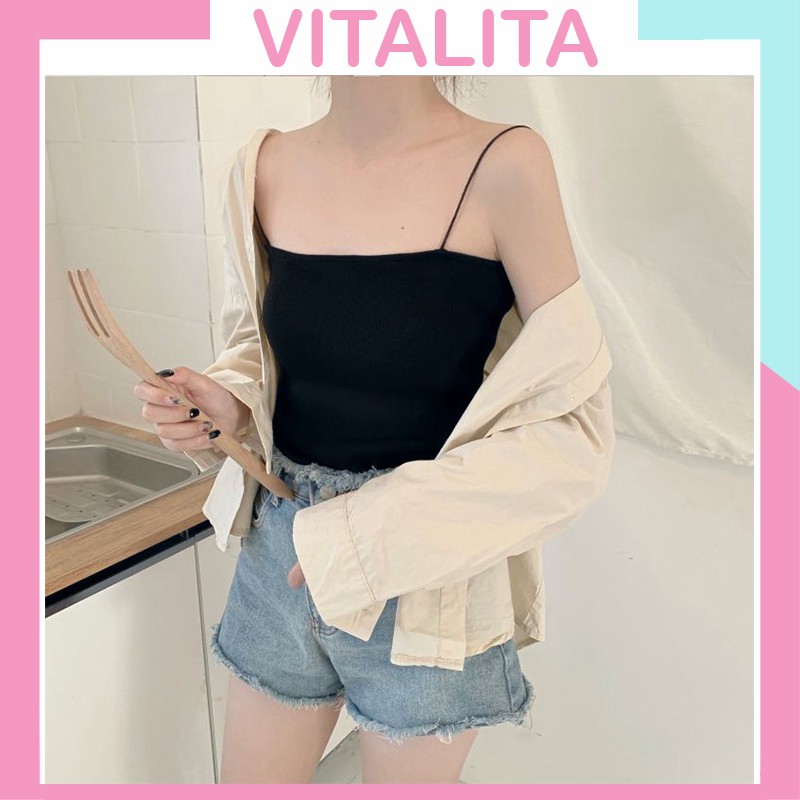 Áo hai dây Croptop sợi bún - dáng ôm Body - chất vải Cotton thun mềm mịn co dãn tốt