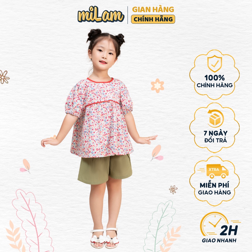 Set bộ quần đùi nơ xanh áo cộc tay hoa nhí miLam xinh xắn, dễ thương cho bé gái