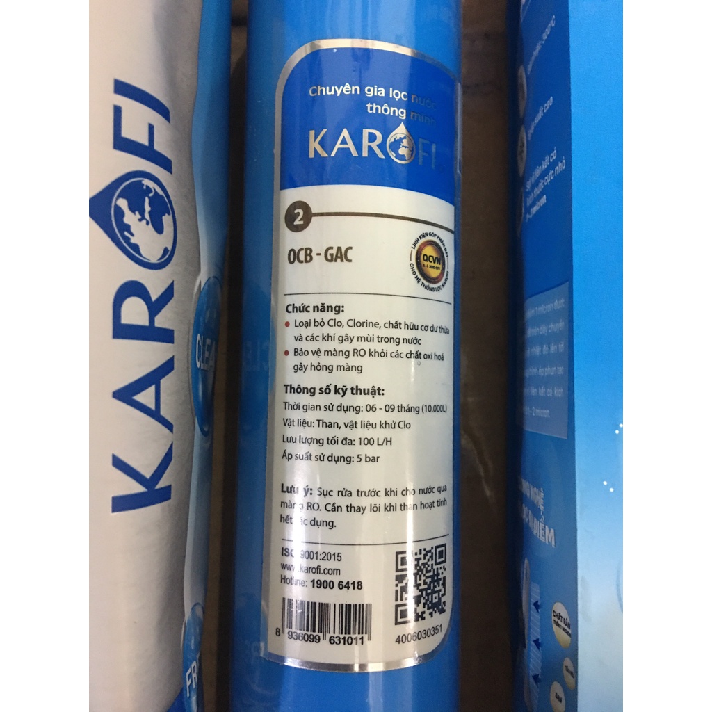 Bộ Lõi Lọc Nước Karofi số 123 10 Inch-(Dùng Thay Thế Cho Máy Lọc Nước Karofi  Thông Minh Mã NE...)