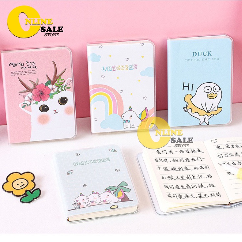 Sổ Tay Mini Cute Hoạt Hình Bìa Nhựa Dẻo Chống Nước, Dòng Kẻ Ngang 128 trang