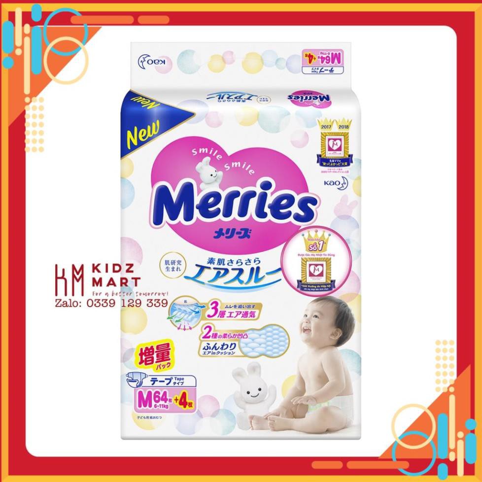 Tã dán Merries size M 64+4 miếng