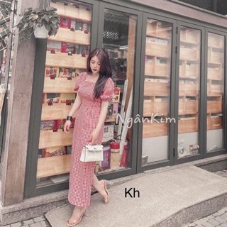 Váy maxi kẻ đỏ chất đẹp