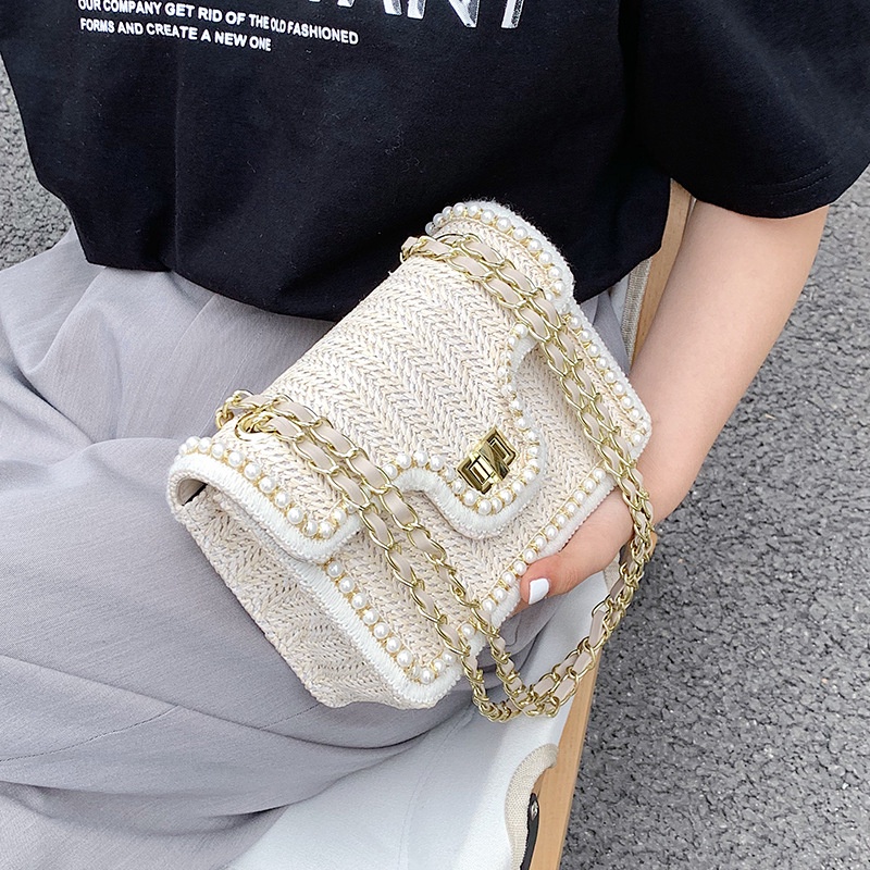 Túi Cói Đeo Chéo Dây Mắt Xích Thời Trang Dành Cho Nữ