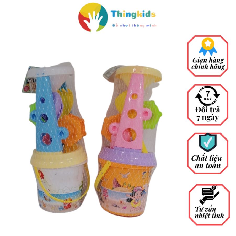 Đồ chơi trẻ em Xô cát đi biển có guồng quay, khuôn nặn cát,và dụng cụ chơi cát - Thingkids