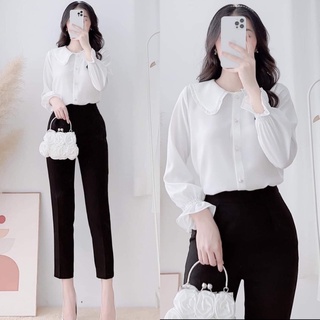 Áo sơ mi trắng cổ bèo