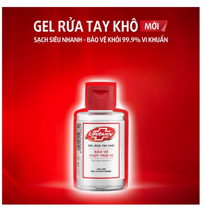 Gel rửa tay khô sạch siêu nhanh Lifebuoy bảo vệ vượt trội 10 (Chai nắp 235ml)