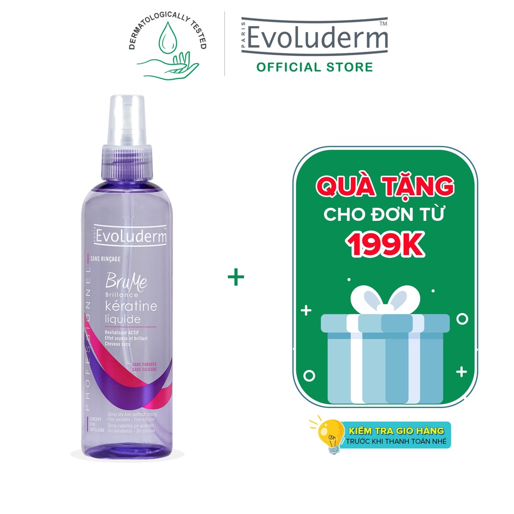 Xịt dưỡng giúp nuôi dưỡng phục hồi độ bóng cho tóc khô và xỉn màu Evoluderm Brume Cheveur Keratine 300ML