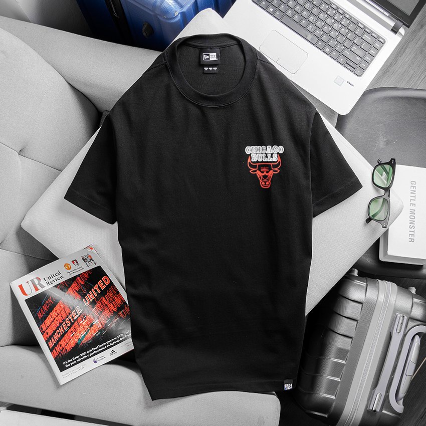 Áo thun New Era NBA Bulls-chính hãng-Đen logo đỏ