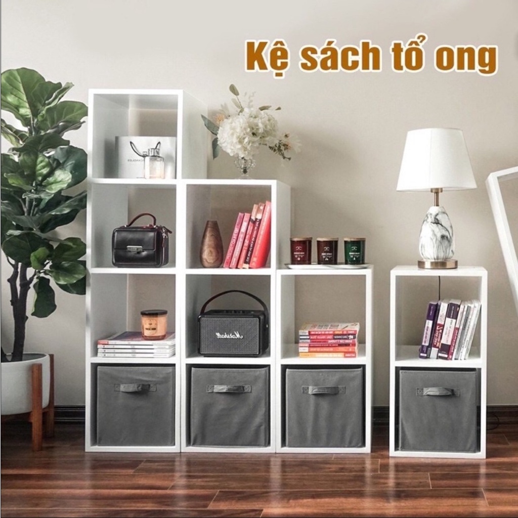 Kệ gỗ Tổ ong 2-3-4 tầng. Kệ sách ô vuông nội thất. Gỗ MDF phủ melatium cao cấp. Lắp ráp đơn giản