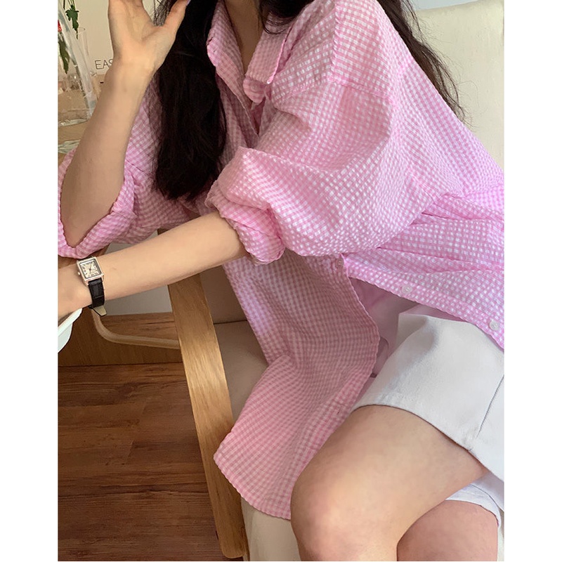 Áo Khoác cotton Dáng Dài Họa Tiết Sọc Caro Phong Cách Hàn Quốc Thời Trang Mùa Xuân Cho Nữ