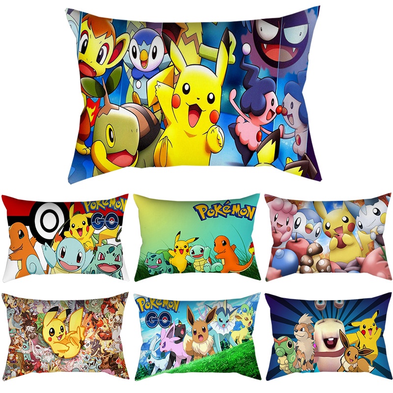 Vỏ gối hình chữ nhật in họa tiết Pokemon hoạt hình độc đáo 30x50cm