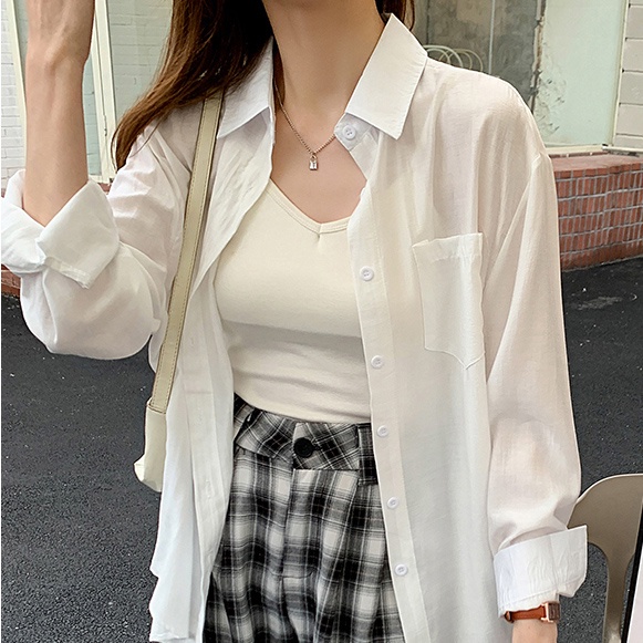 Áo sơ mi trắng nữ form rộng tay dài vải đũi tơ cao cấp Hàn Quốc LADY SM01