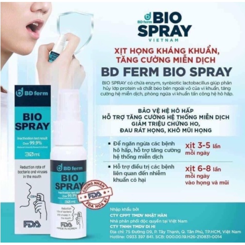 Xịt Họng Sinh Học BD Ferm Bio Spray 30ml Hàn Quốc