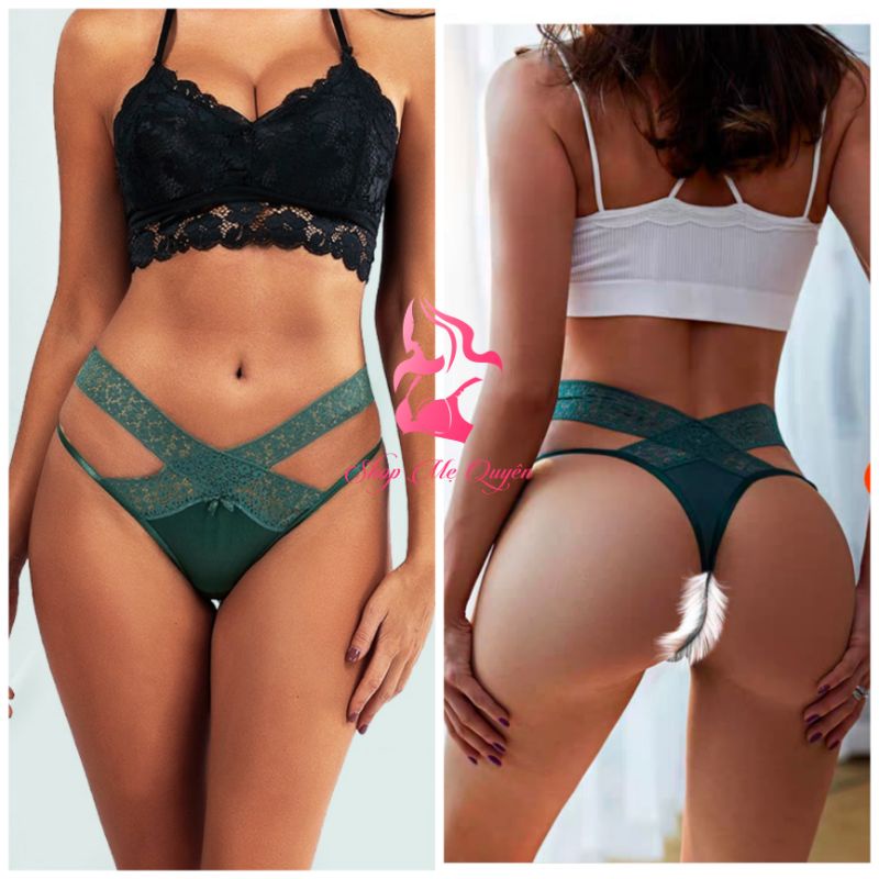 Quần lót lọt khe nữ chất liệu ren phối thun sexy dây chéo cá tính mã 3097