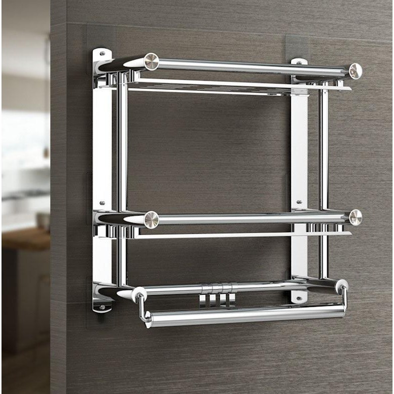 Kệ Treo Khăn Nhà Tắm Inox ,Kệ Để Đồ Nhà Tắm Có Móc Treo Khăn Lắp Đặt Dính Tường