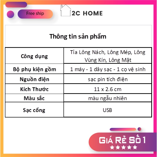 Máy Tỉa Lông Mini Không Đau Chính Hãng Tỉa Lông Nách, Lông Mép, Lông Vùng Kín – 2C Home