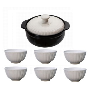 Bộ nồi đất cao cấp 750ml và 6 chén cơm Dong Hwa PL001S6W (TRẮNG)