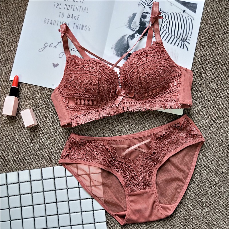 Bộ lót ren không gọng đệm vừa gắn nơ dễ thương, bộ lót nâng đẩy ngực - B08 | BigBuy360 - bigbuy360.vn