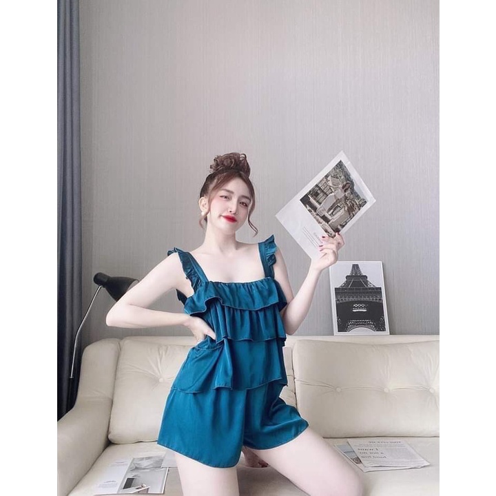 Độ ngủ lụa tay áo nhún bèo tiểu thư cao cấp | BigBuy360 - bigbuy360.vn