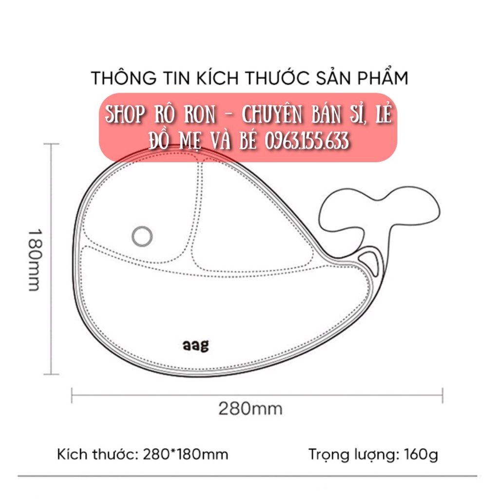 Khay ăn dặm AAG hình cá voi - Khay ăn dặm cao cấp có nắp đậy cho bé - Shoproron