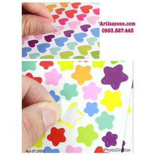 Sticker hình tim, sao trang trí đồ handmade (Bộ 06 tờ)