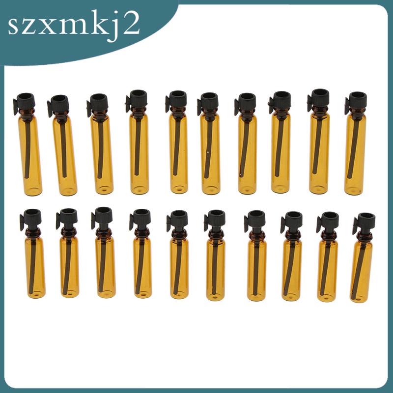 Bộ 50 Lọ Thủy Tinh Nhỏ Giọt Màu Hổ Phách Cho Tinh Dầu 1mL Kèm Nắp Đen