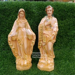 Bộ 2 tượng Đức Mẹ và Thánh Giuse cao 40cm màu nâu vàng tượng chất liệu composite