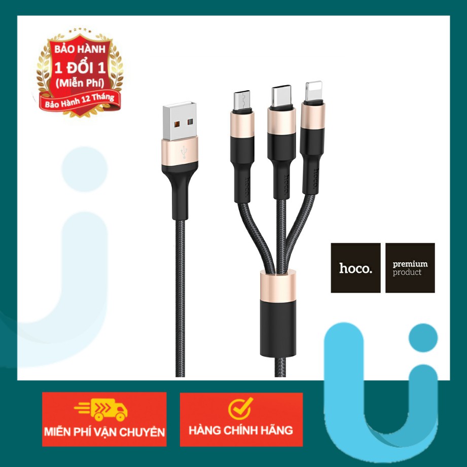 ✢CHÍNH HÃNG✢Cáp sạc nhanh 2A Hoco X26 - 3 đầu ✔Lightning ✔Micro-USB ✔Type-C